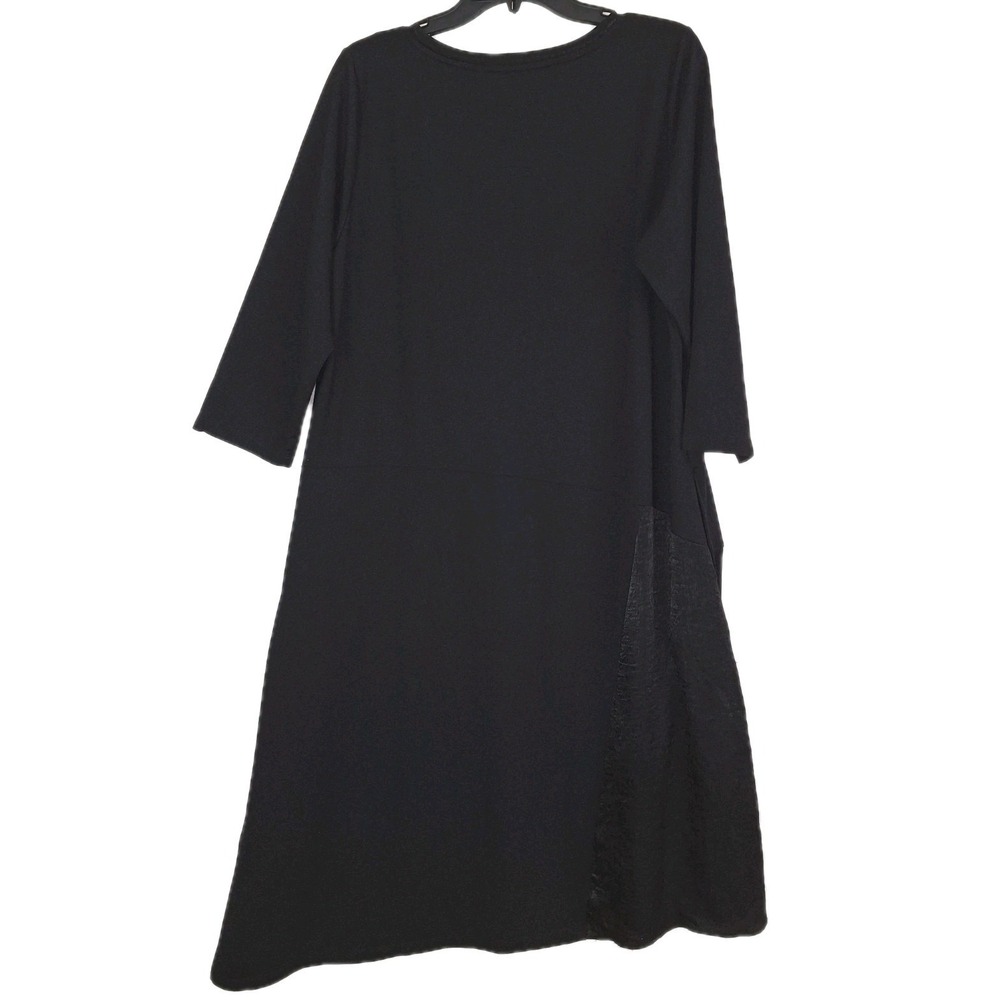 Whimsigoth Asymmetrical Hem LOGO Lounge L French Terry 3/4 Sleeve Dress Black - Picture 16 of 16